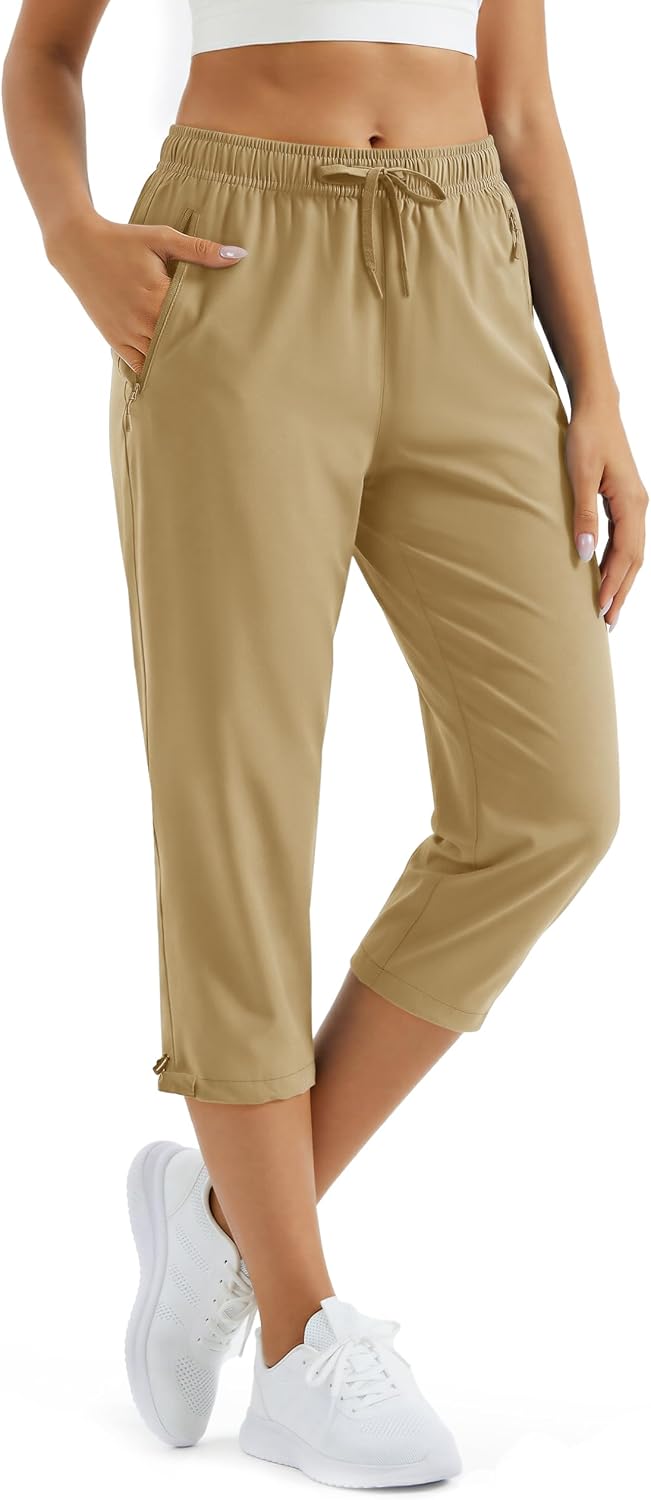 MAGCOMSEN Capri Pants for Women Lightweight Quick Dry Hiking Capris with Pockets Travel Workout Casual Summer UPF 50+
