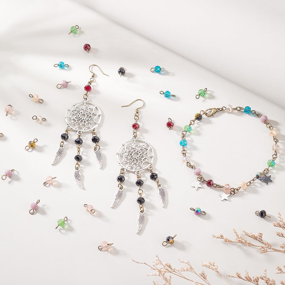 PH PandaHall 200Pcs Faceted Glass Links Connectors Pendants 10 Colors Rondelle Glass Connector Charms Gemstone Charms with Antique Bronze Palted Double Loops for Bracelet Necklace Jewelry Making - Image 5