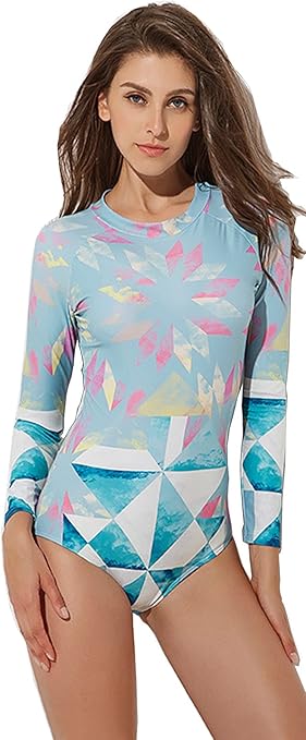 Amazon Co Jp 女性ラッシュガード長袖水着ワンピースバックジップサーフィン入浴スーツ 服 ファッション小物