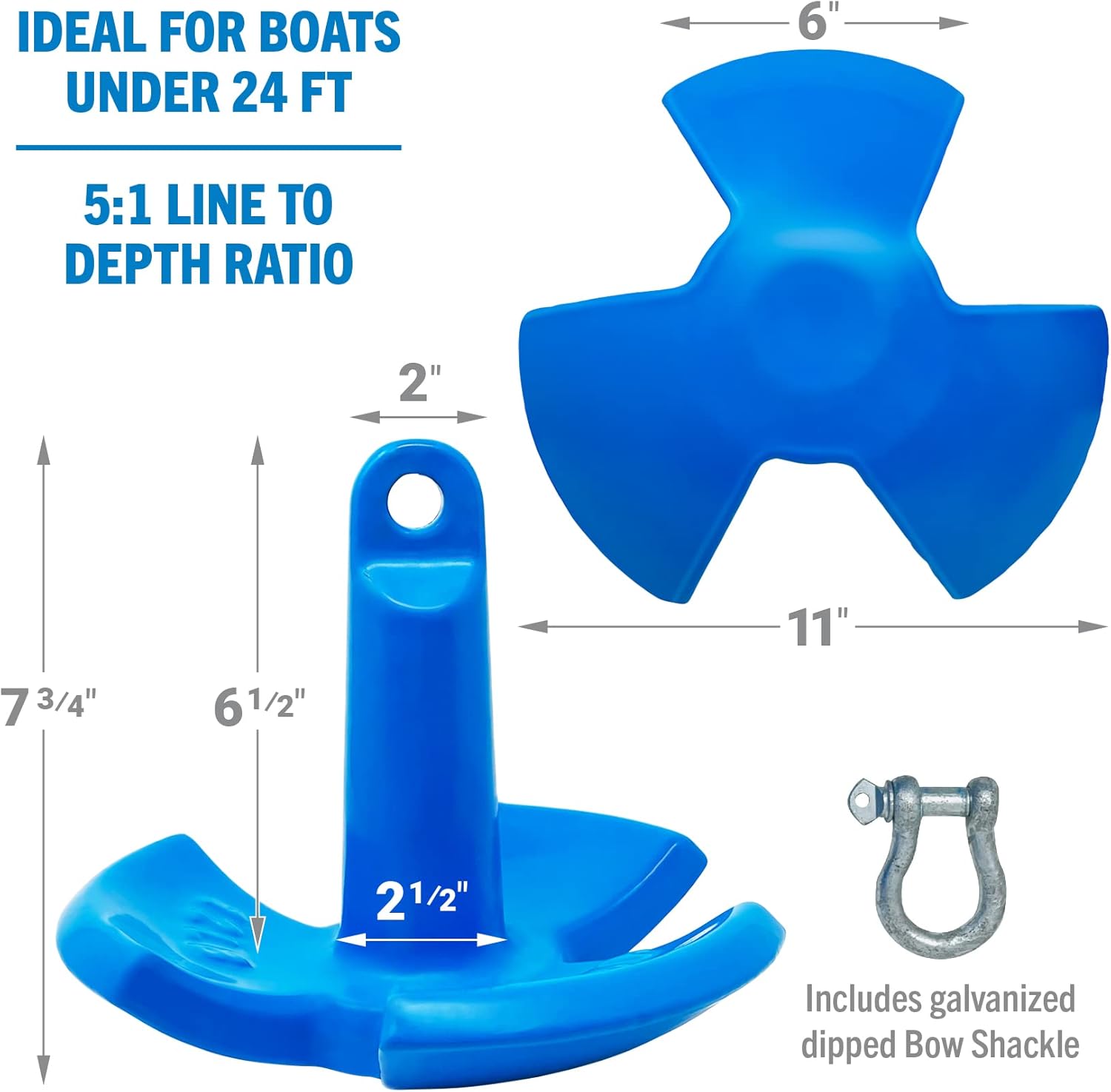 Better Boat River Anchor 20 lb for Boats Up to 24 Ft, Vinyl Coated Cast Iron Mushroom Anchor with Bow Shackle for Lakes Rivers Mud Bottom