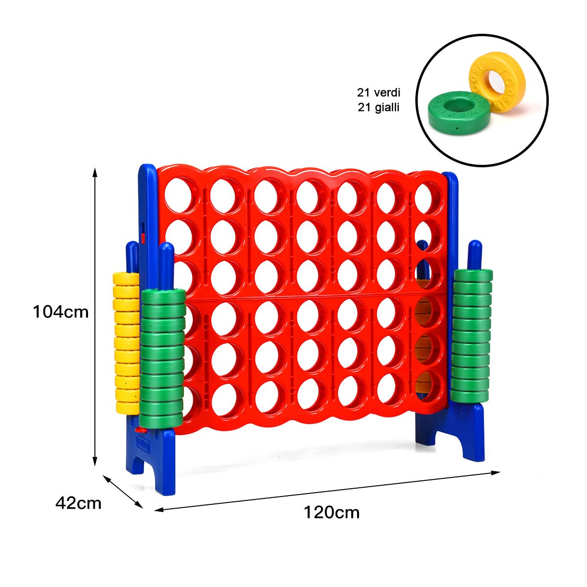 COSTWAY Forza 4 Gigante Mega 4 in Linea Quattro Insieme, Gioco da Tavolo Gioco di Fila per Bambini, 120 x 42 x 104 cm (Blu)