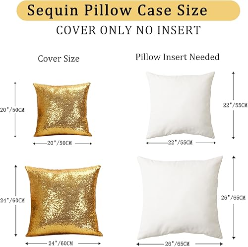 Miniatura 6 de ShinyBeauty Juego de 2 fundas de almohada de lentejuelas de 24 x 24 pulgadas, fundas de almohada de lentejuelas doradas claras, fundas de almohada