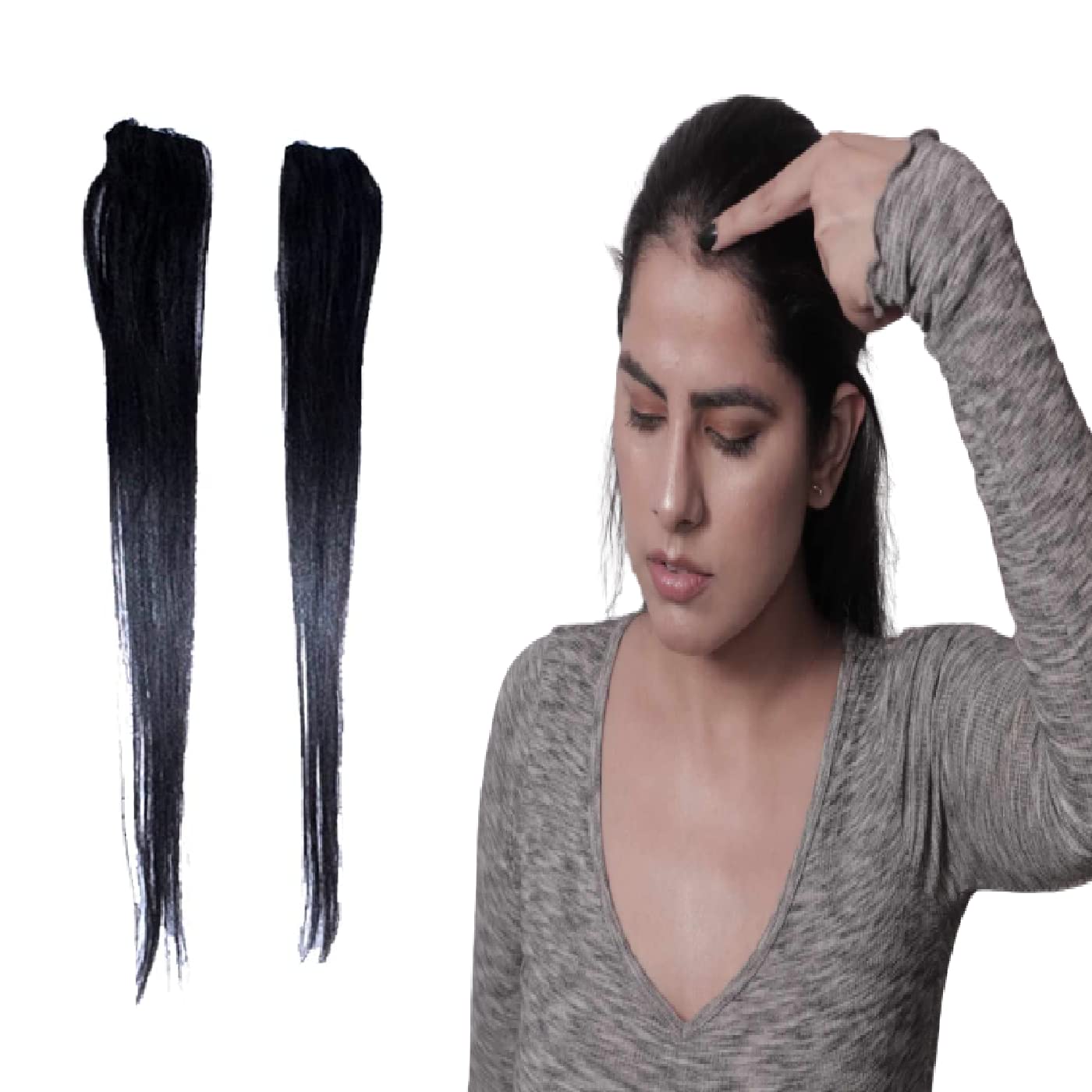 Kabello 14 Inches Side Cover Up Patch/Seamless Single Clip Human Hair For Women Natural Black-image-28