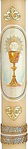 Miniatura 3 de Vela cónica decorada a mano con cáliz y diseño de anfitrión, regalos católicos para niñas y niños, velas altas, Cirio para Primera Comunion, 11.25