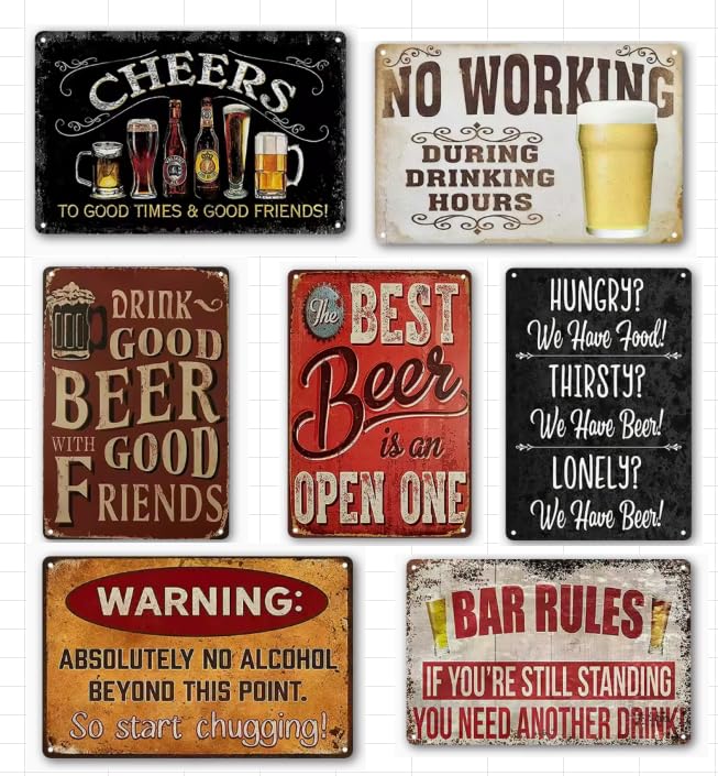 7 cartelli vintage in metallo, divertenti targhe retrò per birra per casa, bar, pub e grotte degli uomini, cartelli rustici da parete per giardino, garage e bar, 20 x 30 cm