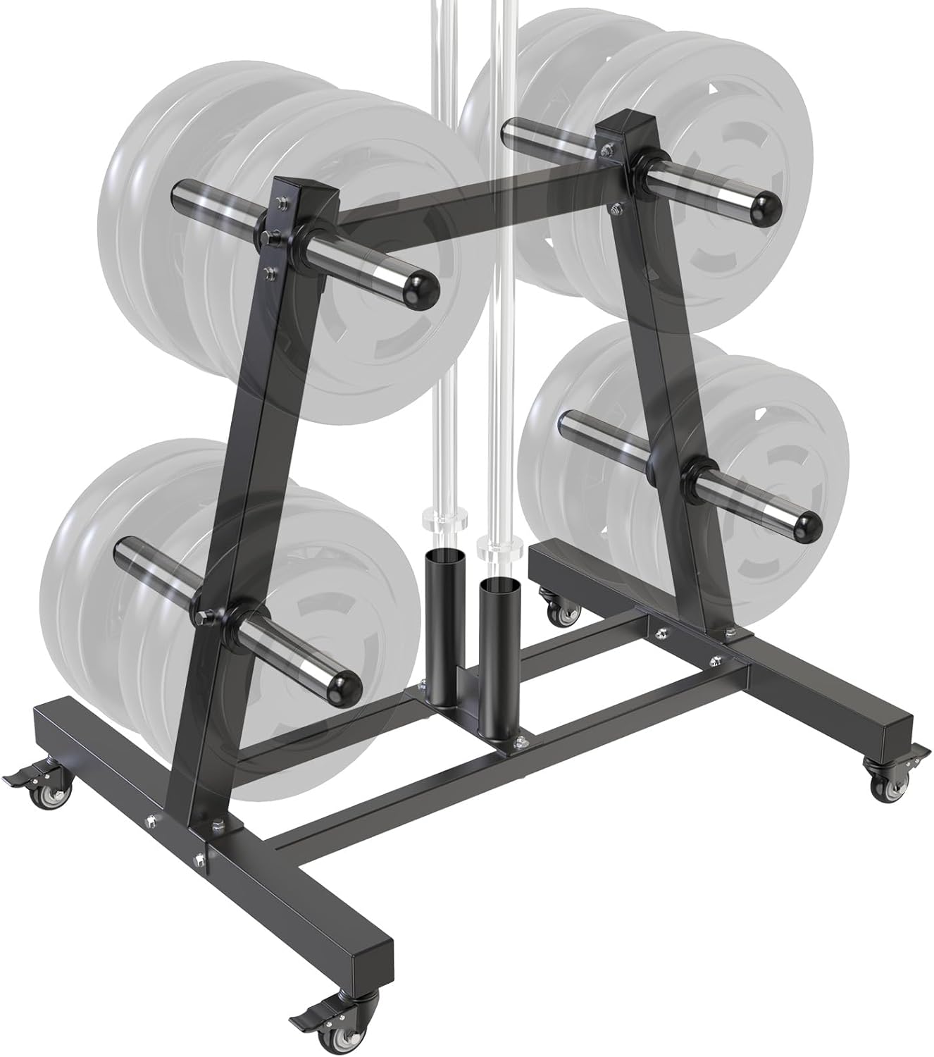 Kipika Weight Plate Tree Rack, Weight Holder for 2 inch Olympic Weight Plate & 2 Barbell Holders, Heavy Duty Bumper Plate Storage Organizer for Home Gym with Optional Wheels