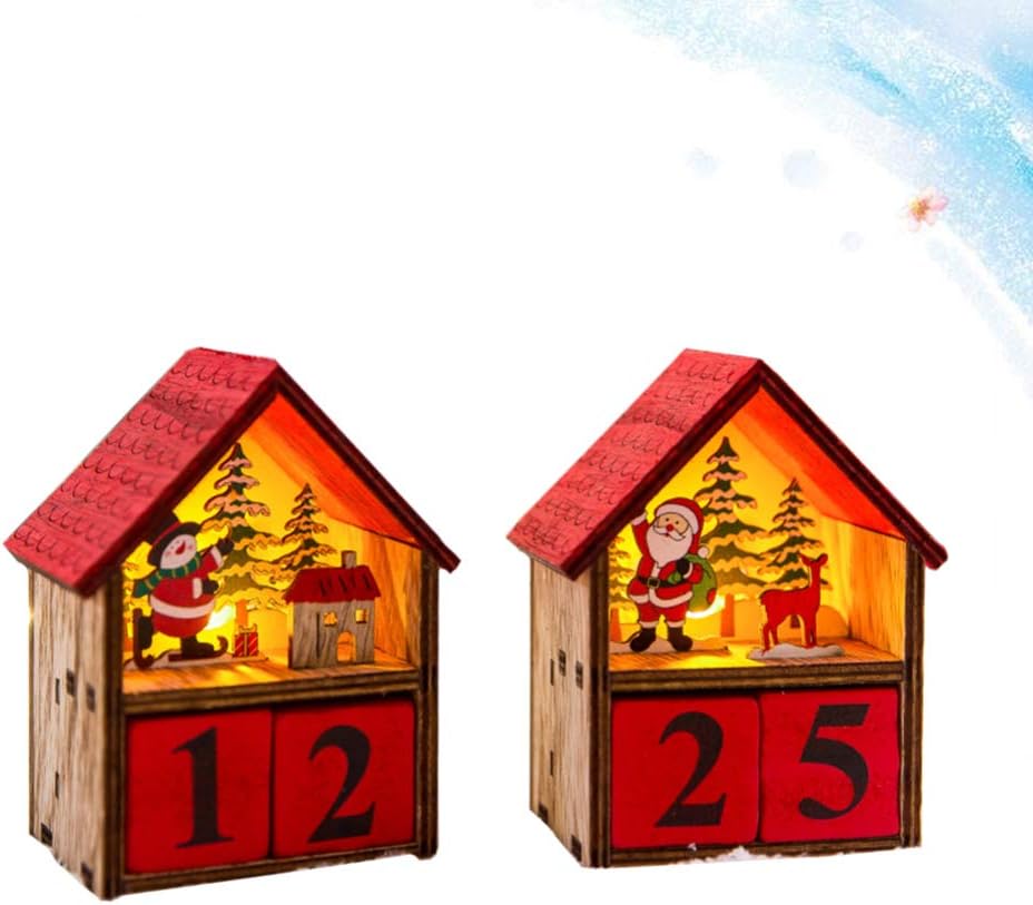 Toyvian 2Pcs Christmas Wooden Advent Calendar Xmas Countdown Calendar Tabletop House Shaped Calendar Centerpiece for Home Office - Image 5