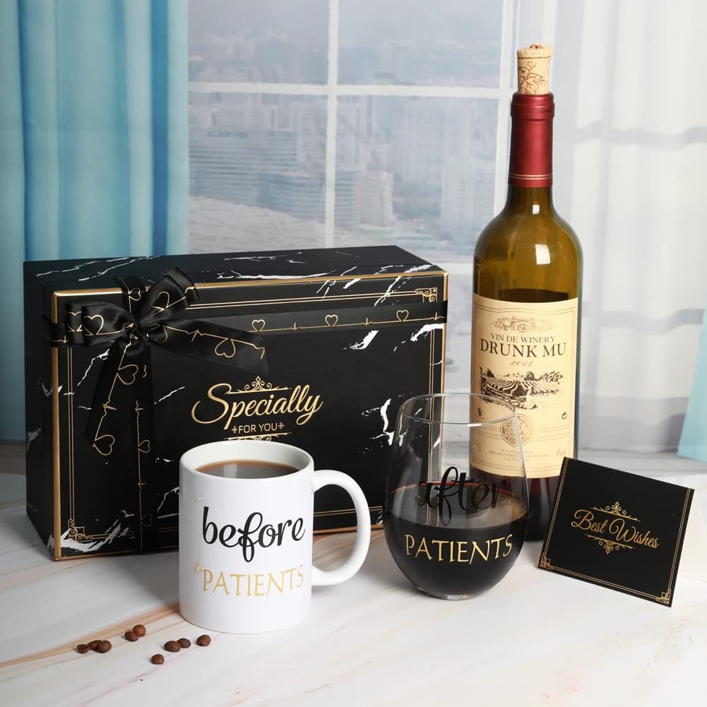 Before Patients After Patients Gift Set 11 oz Coffee Mug and 18 oz Stemless Wine Glass with Gift Package for Dentist Nurses Day Graduation Gifts - Image 7