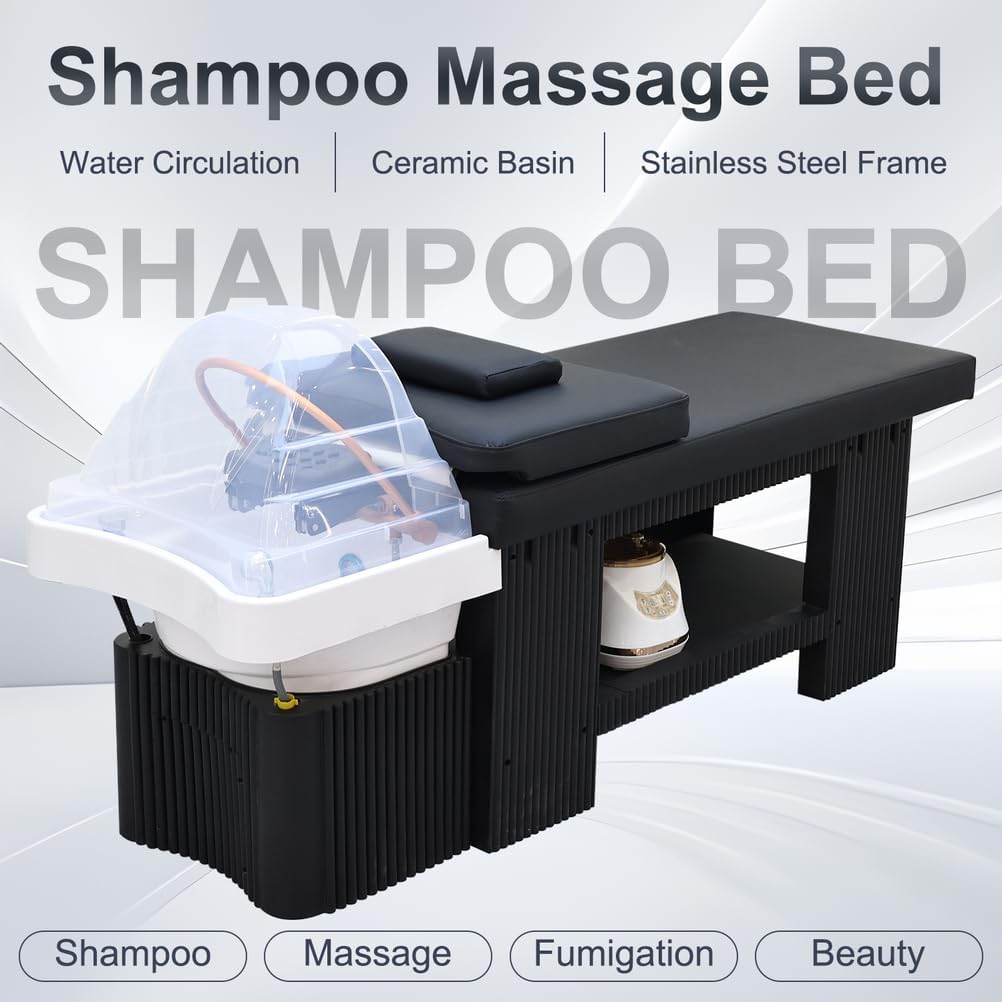 Head Spa Equipment, Massage Shampoo Bed, Massage Table with Water Circulation Waterfall& Fumigation Salon Equipment, Light Therapy Massage Table for Spa Beauty Salon