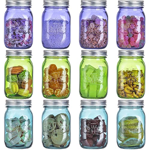 Claplante 12 Pack Mason Jars, 16Oz Regular-Mouth Glass Storage Jar With Metal Airtight Lids, Colored Food Storage Container, Kitchen Canisters, Food Storage Canister For Canning, Diy Crafts & Decor #TOP24