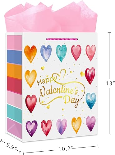 Miniatura 7 de JUESMOS Bolsas de regalo grandes de 13 pulgadas para el día de San Valentín con papel de seda, bolsa de regalo para el día de San Valentín con asas,