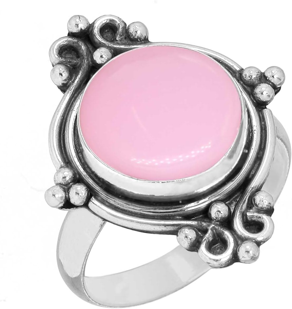 Tiger Eye, Amethyst, Moonstone, Rose Quartz Round Handmade Ring 925 Sterling Silver Plated Boho Chunky Natural Gemstone Jewelry For Women