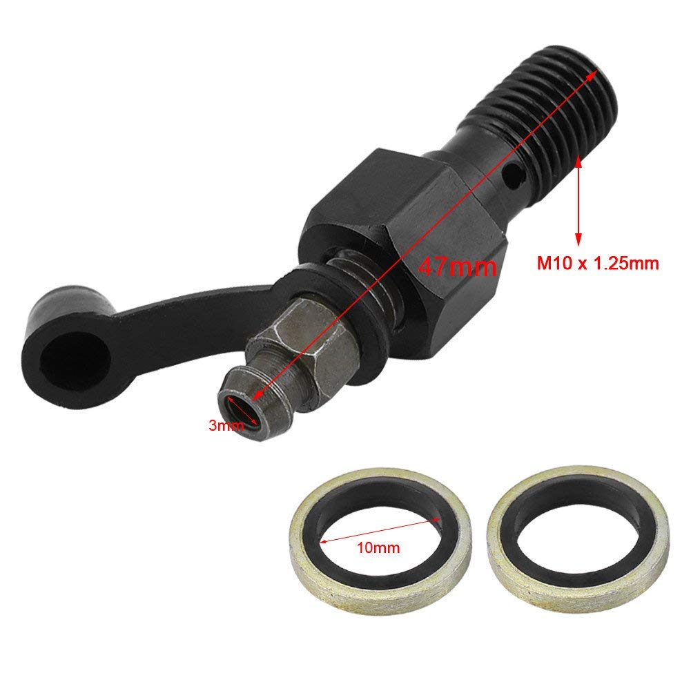 Set di viti di spurgo freni M10x1,25 mm - Bullone banjo per nipplo di spurgo pinza cilindro freno moto con cappucci antipolvere e rondelle M10 (nero)