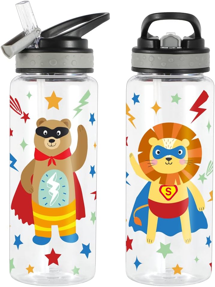 Home Tune 23oz Kids Water Bottle for School Boys, BPA FREE, Leak Proof Flip Straw, Easy Clean, Carry Handle (Flash Bear) - Image 2