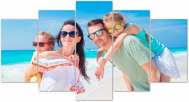 Custom Canvas Prints 5 Panel Personalized Photo on Canvas Print Wall Art Customize with Your Picture for Home Decor (No Frame, 8x14inx2-8x18inx2-8x22inx1)