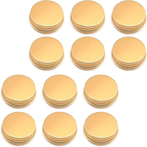 Bettomshin Latas redondas de aluminio de 12 oz con tapa de metal para bálsamo labial, manualidades, cosméticos, velas, caramelos, oro, 0.5fl oz, 12