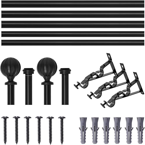 Miniatura 5 de Barras de cortina dobles, juego de cortineros telescópicos para tratamiento de ventanas con herrajes, 34 pulgadas de diámetro, barras de cortina de