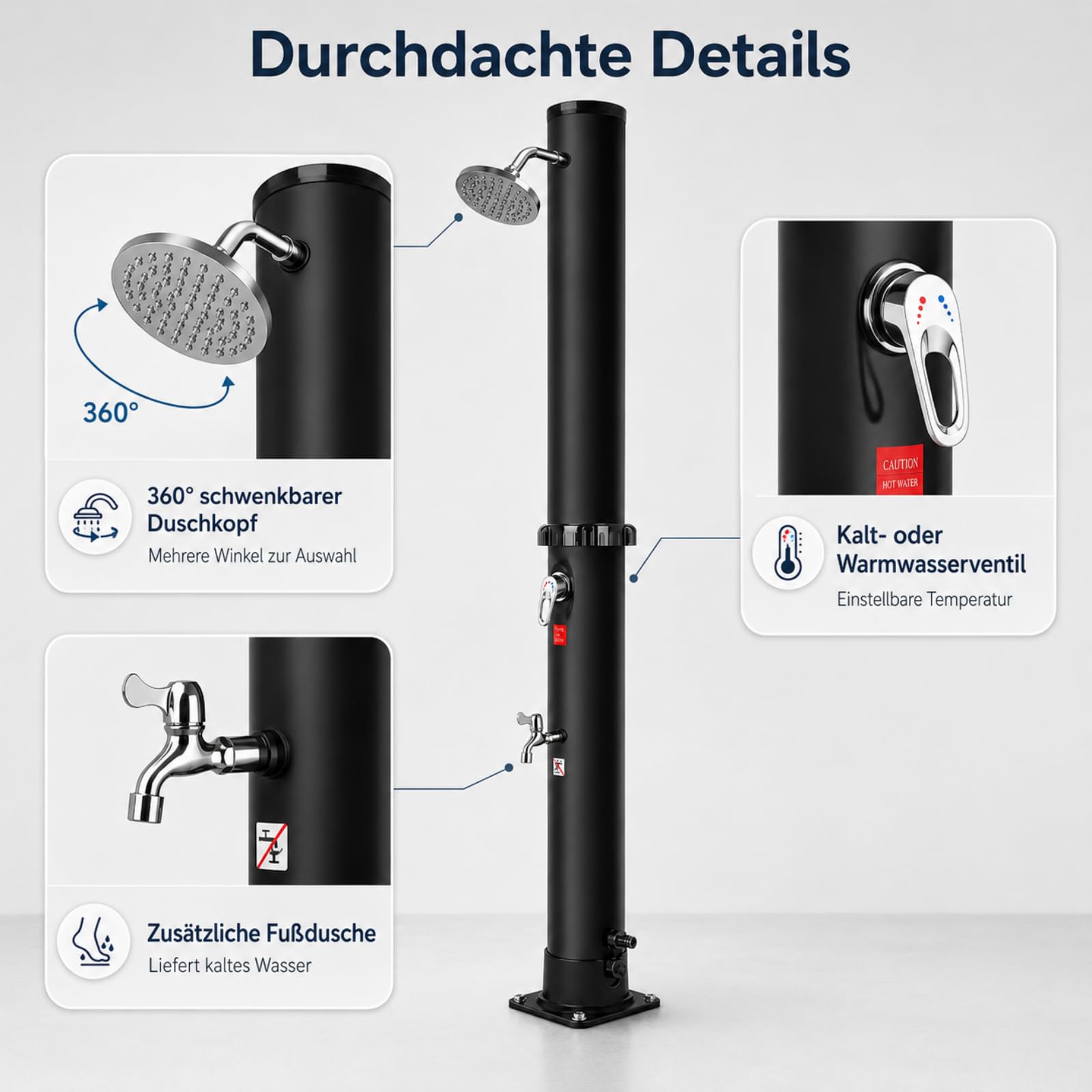 Douche Solaire 40 litres, Douches de Jardin avec Douche Réglable et Robinet, Solaire pour Piscine Douche, Température Maximale de 60°C - Idéal pour Camping, Jardin et Piscine Exterieure