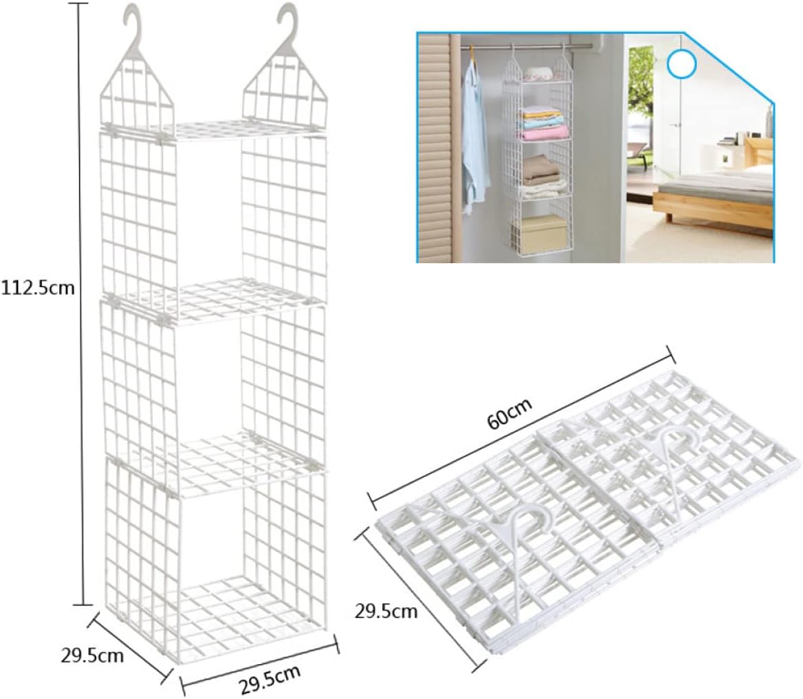 Hanging Closet Shelf Plastic Space Saver Organizer for Clothing Hangers Foldable Design White 3-Layer Closet Organizer