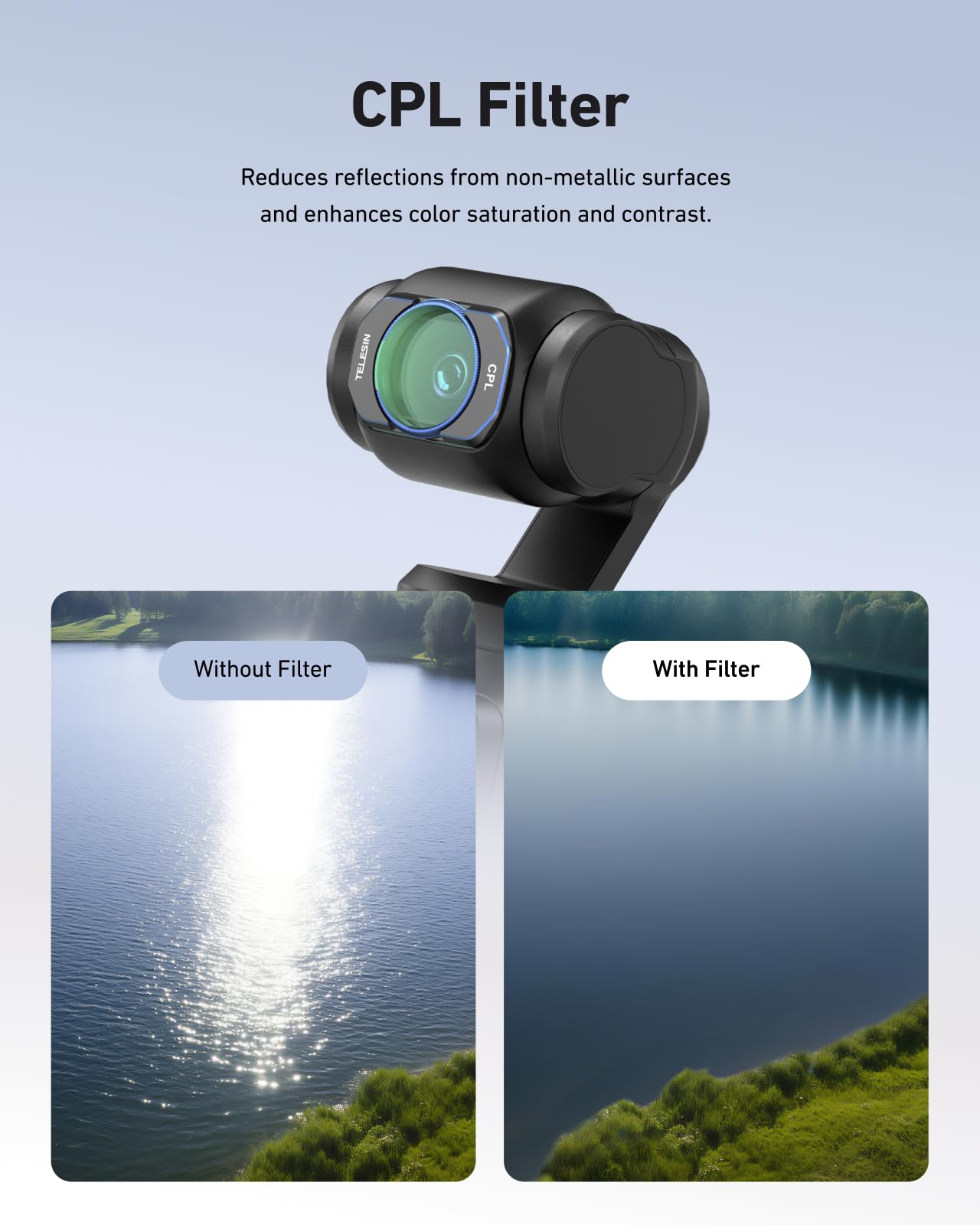 TELESIN Zestaw filtrów magnetycznych do DJI Osmo Pocket 3, 4-pak CPL ND16 ND64 ND256 neutralna gęstość, polaryzacyjny HD, ultra cienki filtr ze szkła Corning, zestaw ochraniaczy obiektywu do Pocket 3