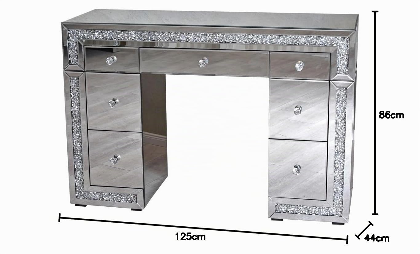 Vintage SCHMINKTISCH Hampton Style – Verspiegelter Schreibtisch mit 7 Schubladen, Glasmöbel, Schminktisch Glamour vic552 Palazzo Exklusiv