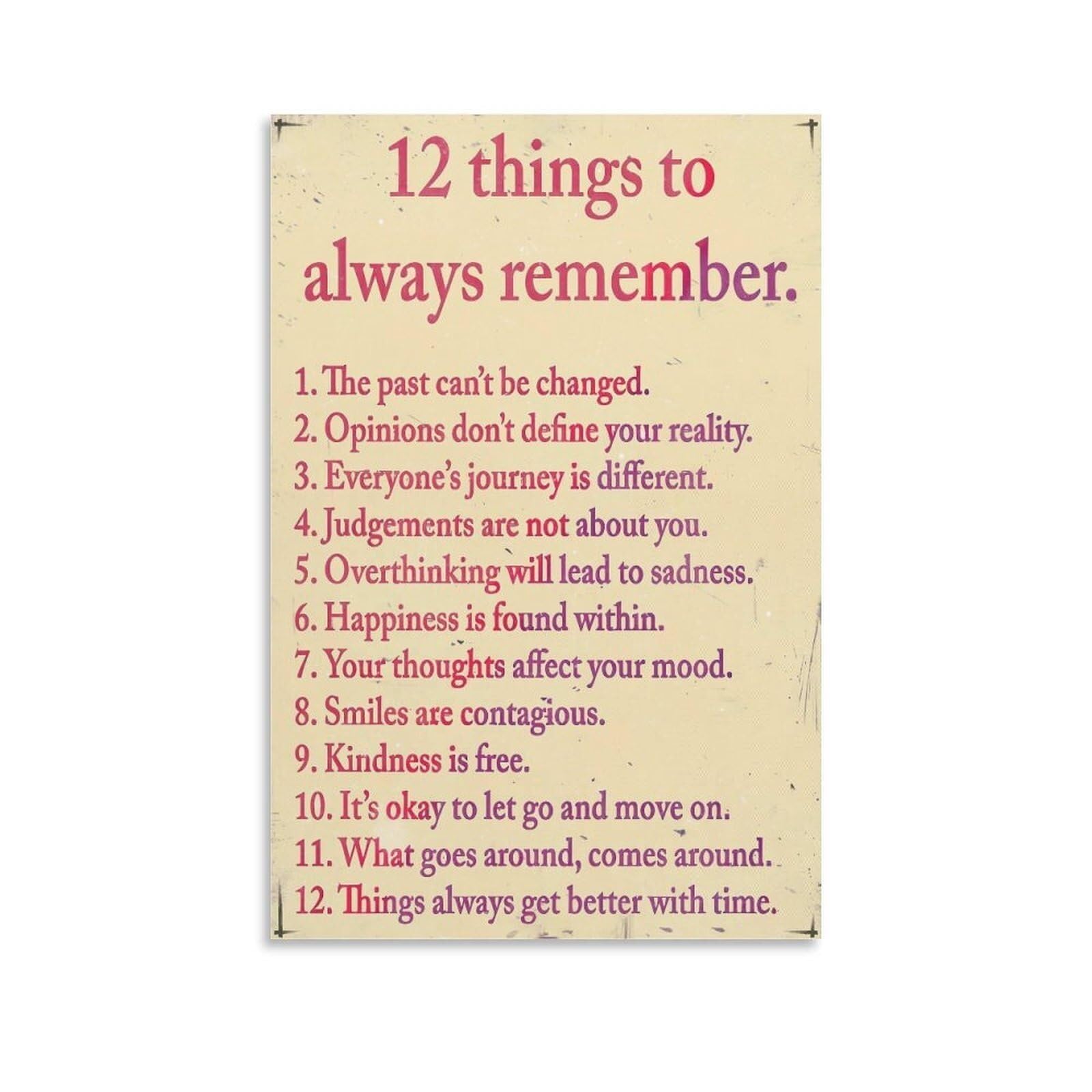 FOPURE Self-Care Motivational Poster, 12 Things to Remember Affirmations, Uplifting Decor for Bedroom Office(Framed,08x12inch(20x30cm))