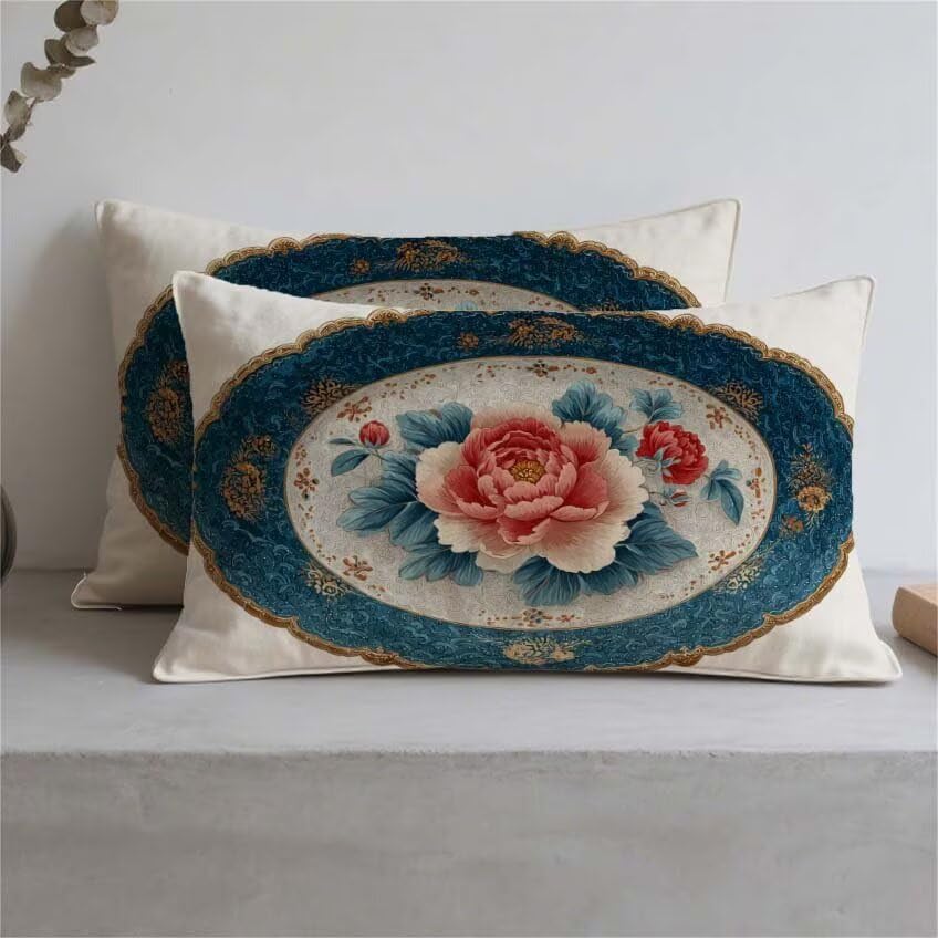 Housse de coussin imperméable rose avec impression double face fleur 60x90cm