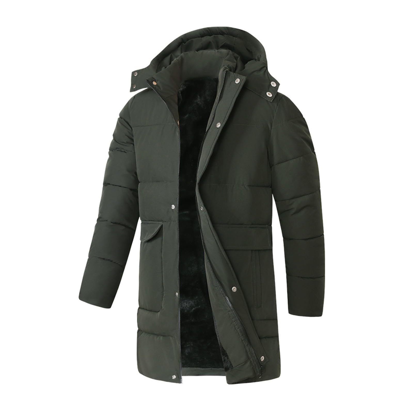 Piumino lungo da uomo con cappuccio imbottito invernale caldo giacche con tasche multiple antivento impermeabile full zip up parka leggero a maniche lunghe giacche da trekking all'aperto