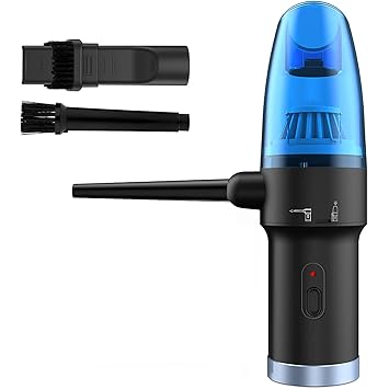 Koonie Compressed Air Duster, 2-in-1 Air Duster & Vacuum Powerful 60000RPM/ 8000PA 2 Speeds Mini Cordless Vacuum Cleaner Rechargeable Electric Air Duster for Computer Keyboard Camera PC Car Blue