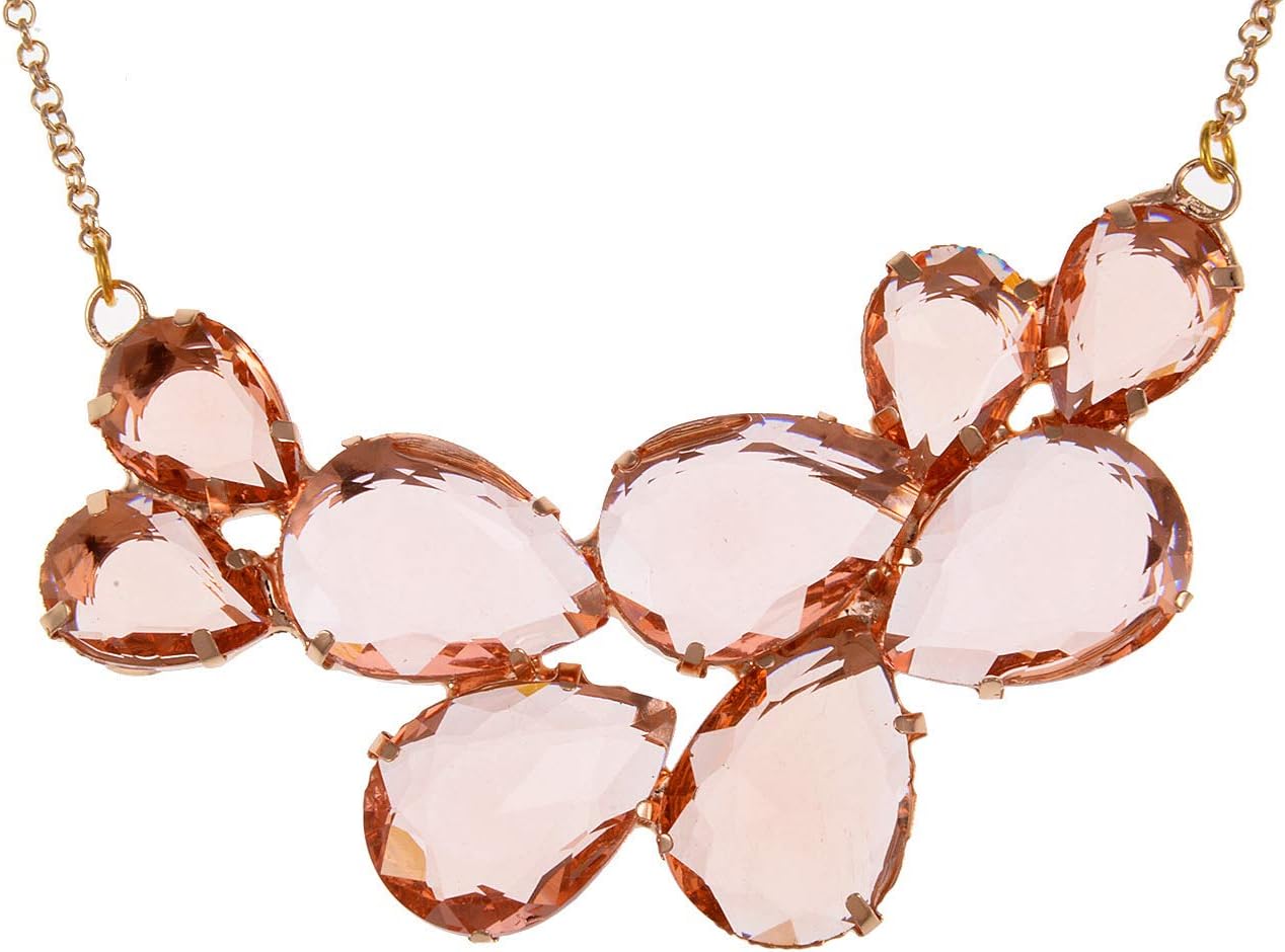 Rose Gold Champagne Tone Crystal Teardrop Cluster Chunky Statement Bib Pendant Necklace