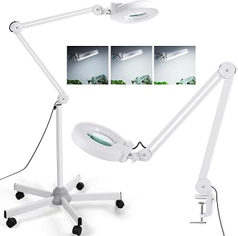 Veemagni Super Bright 2,200 Lumens, 15X Magnifying Glass with Light and Stand, Floor Lamp with 5-Wheel Rolling Base for Facials Lash Estheticians, LED Lighted Magnifier for Eyelash Extensions Reading