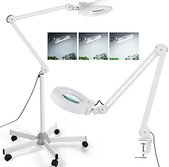 Veemagni Super Bright 2,200 Lumens, 12X Magnifying Glass with Light and Stand, Floor Lamp with 5-Wheel Rolling Base for Facials Lash Estheticians, LED Lighted Magnifier for Eyelash Extensions Reading