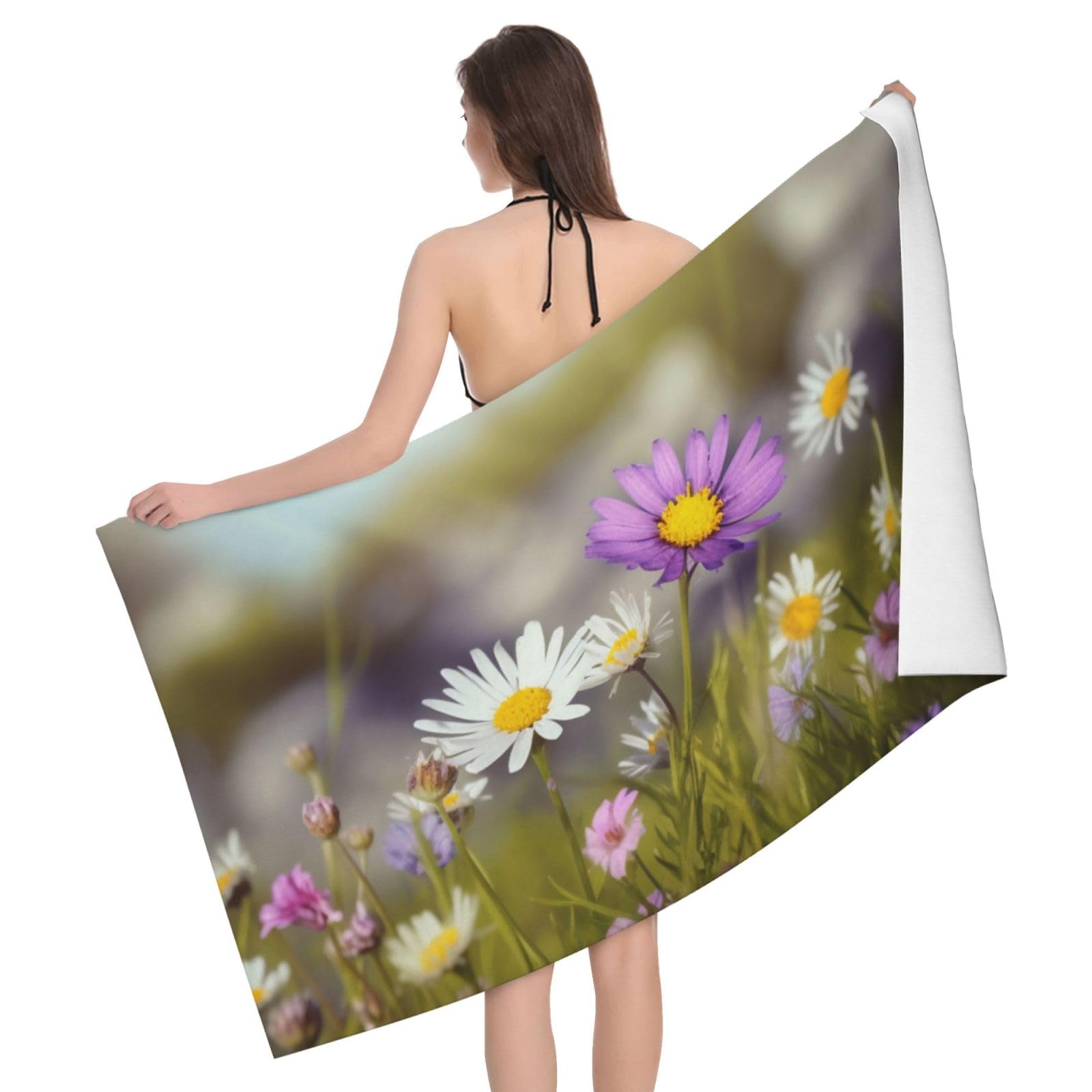 BWWHCCTI Wild Flower Printed Microfiber Quick Dry Bath Towel, Soft Beach Towels for Travel,Camping,Gym,Beach,Swimming,Yoga, 130x80 CM