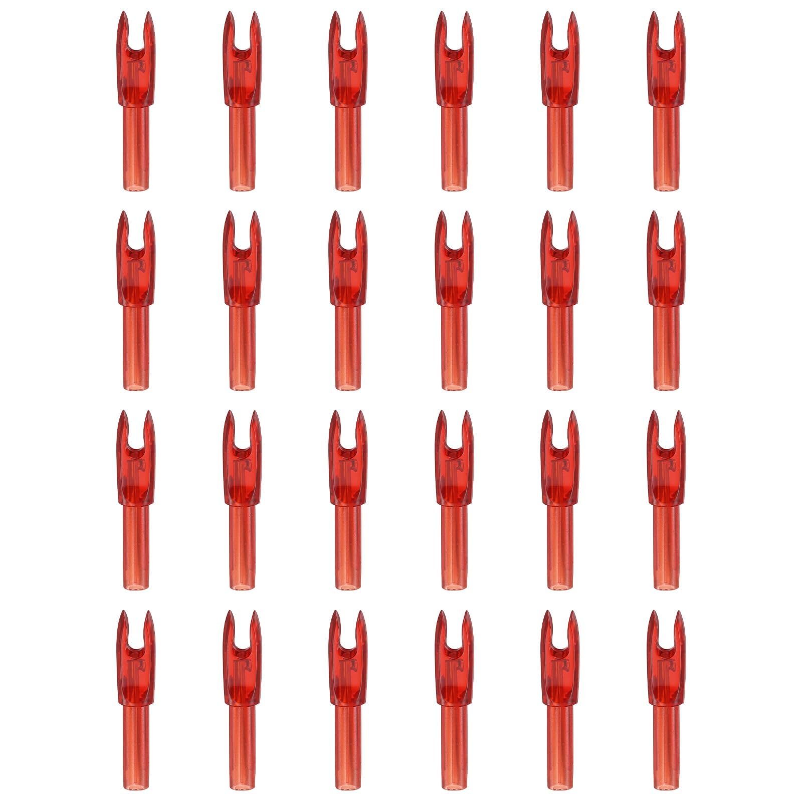 YELARXI Archery Arrows Nocks, Arrow Shaft Plastic Nocks Replacement Archery Arrows Tail Accessory 24 Pack Inside Diameter 4.2 mm Clear Red - for (Hunting/Shooting/Compound/Recurve Bow)