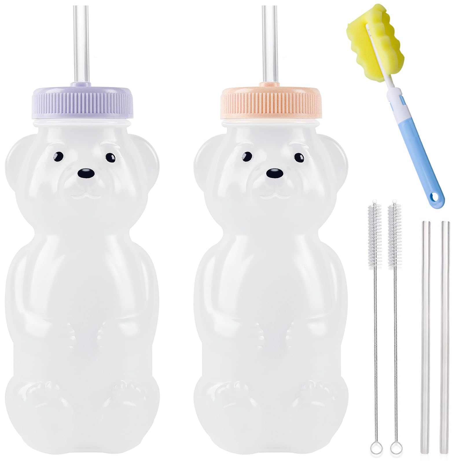 Photo 1 of Honey Bear Straw Cups, Juice Bear Bottle Drinking Cup Long Straws with 4 Flexible Straws & Cleaning Tools, 8-Ounce Therapy Sippy Bottles for Speech and Feeding Training, Food-Grade & BPA Free 2 Pack