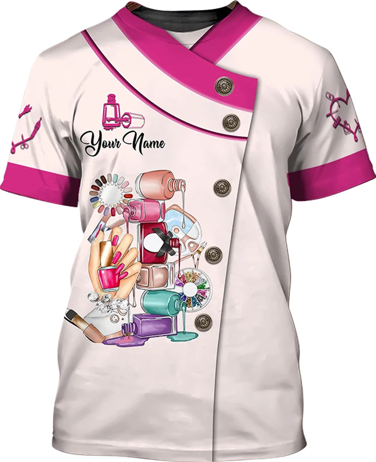 Hustler Uniform 3D Personalized T-Shirt, Custom Name Nail Art Shirt, Gift for Nail Artist