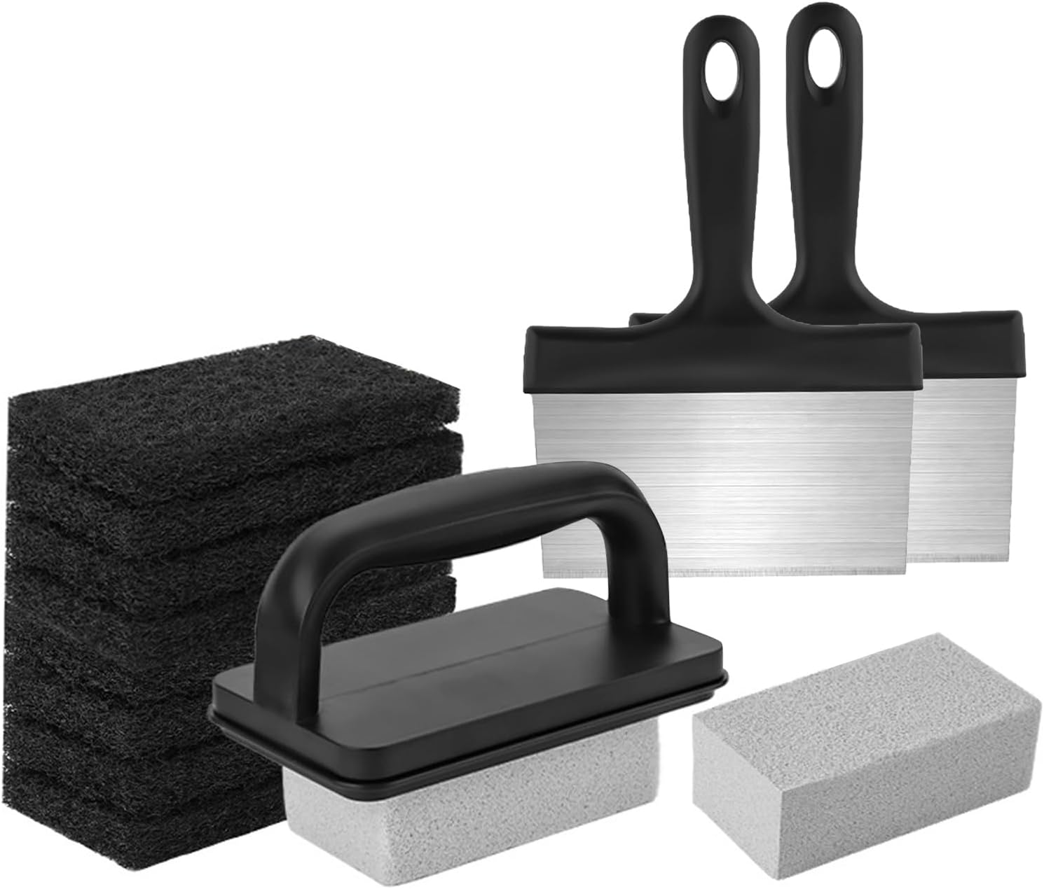 YOXIER Blackstone Ceaning Kit,Griddle Cleaning Kit,Heavy Duty Grill Cleaner Kit with Grill Stone,Griddle Scraper,& Griddle Brush with Stainless Steel Handle Easy to Use Flat Top Cleaning Kit Sets