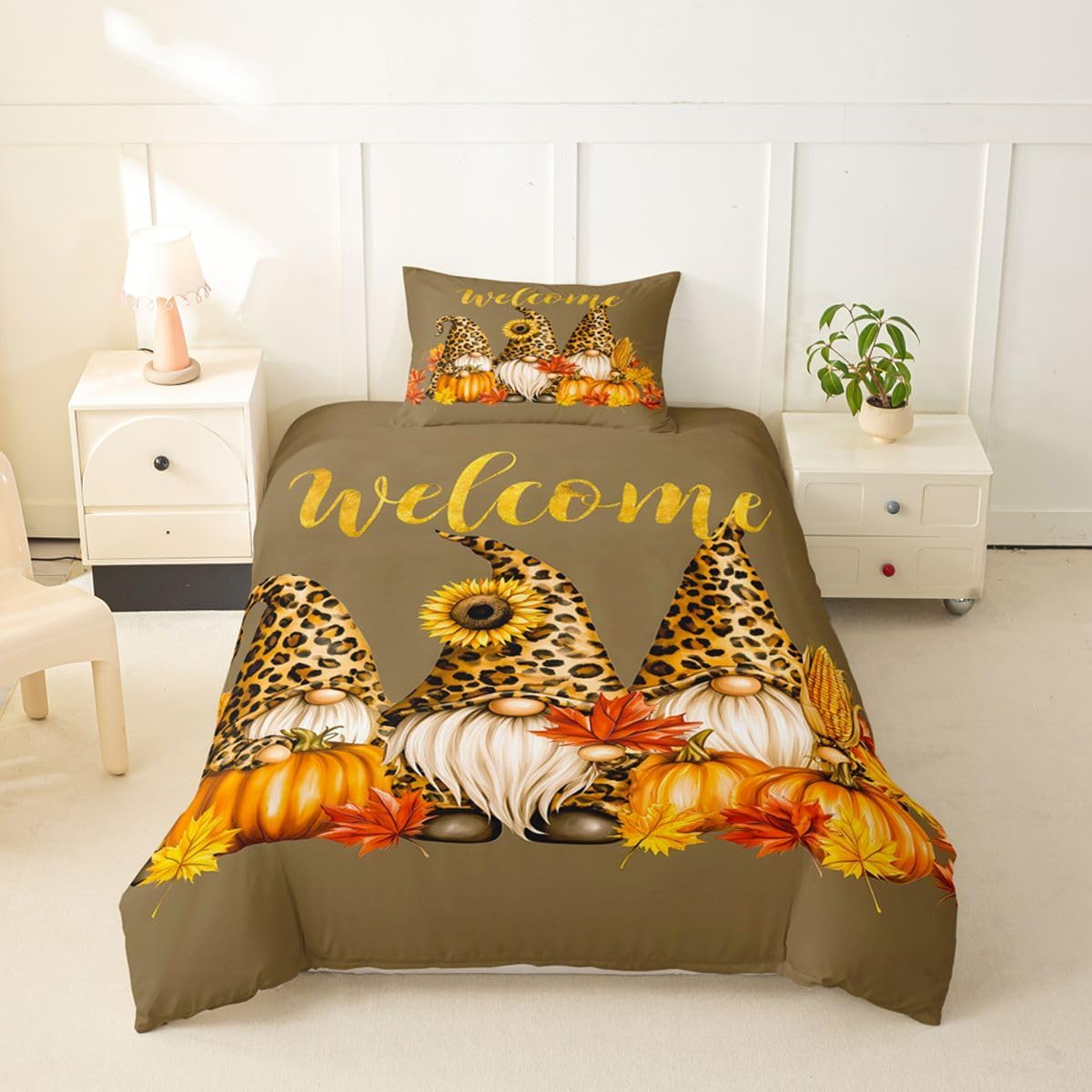 Manfei Brown Gnomes Kids Duvet Cover Set Toddler Size image 2