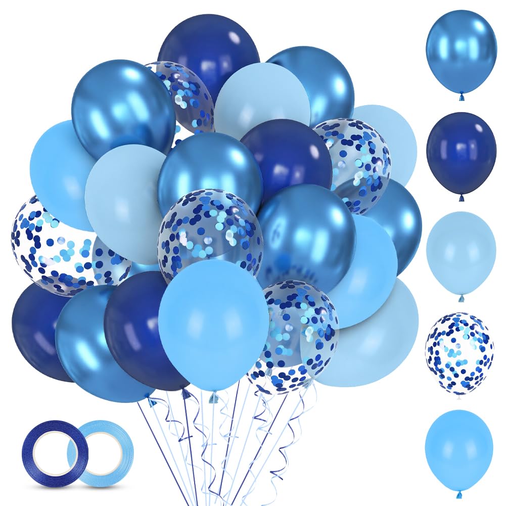 Alaoo Blue and Light Blue Balloons, 60Pcs 12 Inch Balloons Set with Blue Confetti Balloon, Beautiful Balloon for Graduation Birthday Wedding Party Decorations, Dark Blue