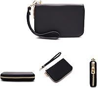 Vista 4 de LOVESOME Cartera de mujer con cremallera pequeña, doble cremallera, doble compartimento con muñequera y correa para la muñeca