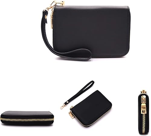 Miniatura 4 de LOVESOME Cartera de mujer con cremallera pequeña, doble cremallera, doble compartimento con muñequera y correa para la muñeca