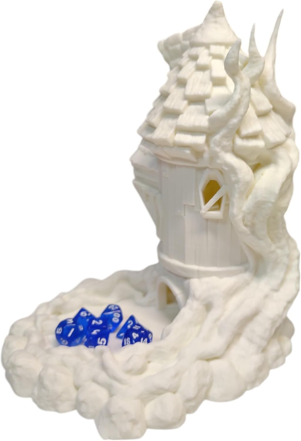 Mini Wizard's Tower Dice Tower (DICE SET INCLUDED) for D&D- a great Dungeons and Dragons, RPG, and Board Game companion - paintable dice roller - tabletop game accessories (matte White)