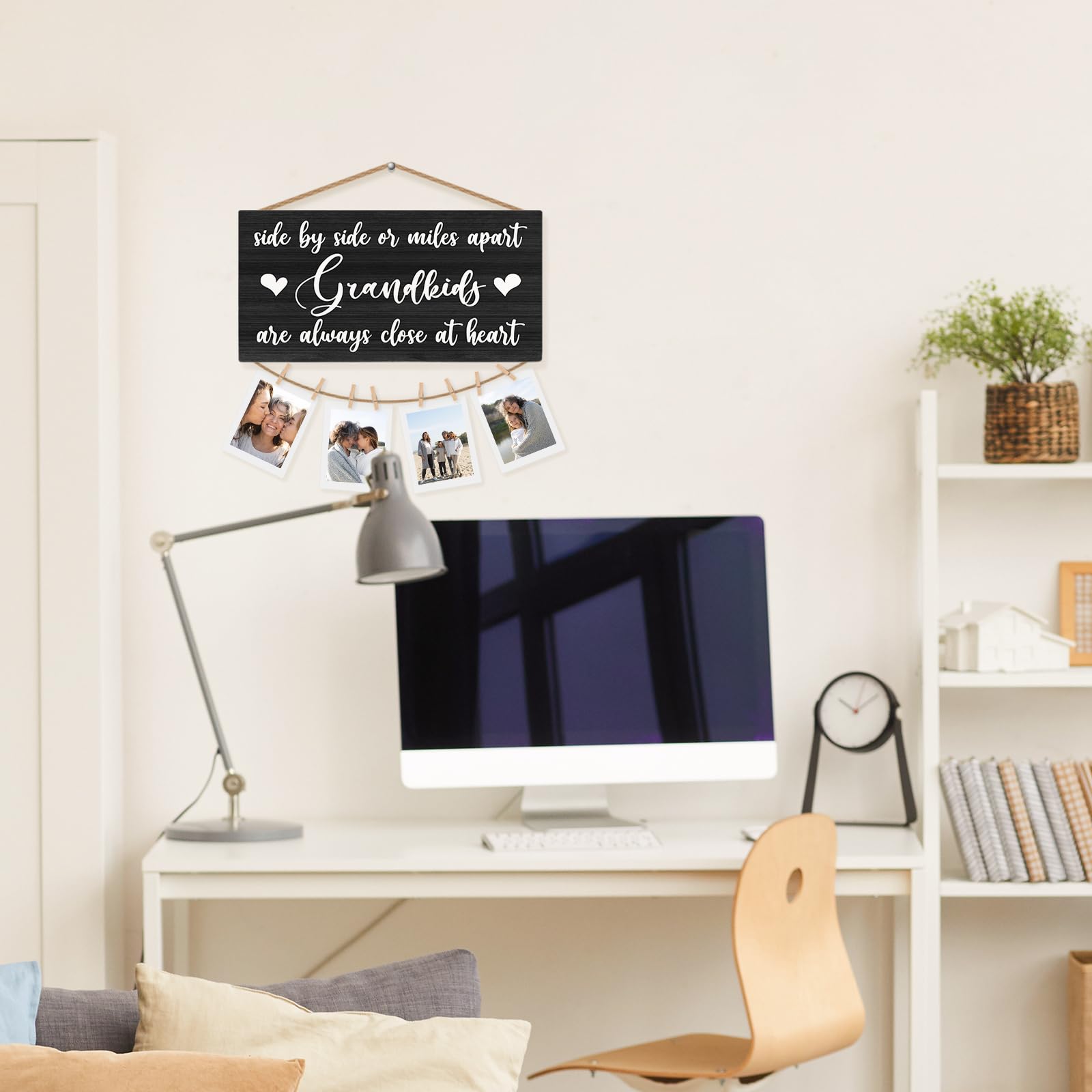 CGBHW Grandkids Picture Frame Photo Holder for Wall, Grandparents Frame, Grandma and Grandpa Gifts, Grandkids Are Always Close at Heart Hanging Sign Wall Display Decor