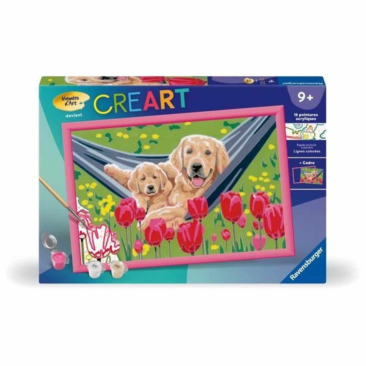 Ravensburger CreArt Kids 31 x 21 cm – Art Number – Labrador and Tulips – Paint by Numbers Kit – Ages 7 and Above – 25852