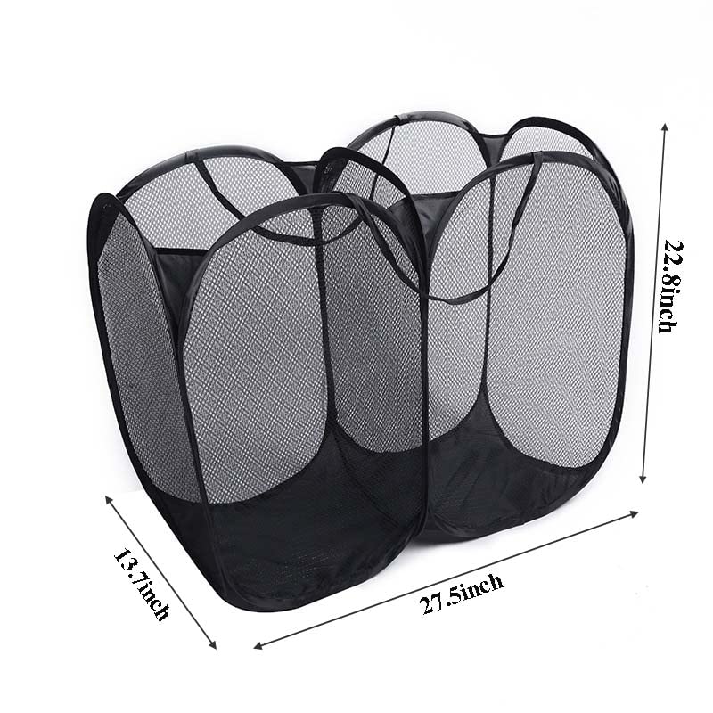 Kamuavni Collapsible Laundry Baskets, Laundry Hamper 2 Section, Mesh Divided Hamper For Storage Double Pop Up Mesh Laundry Hamper With Divider Mesh - black