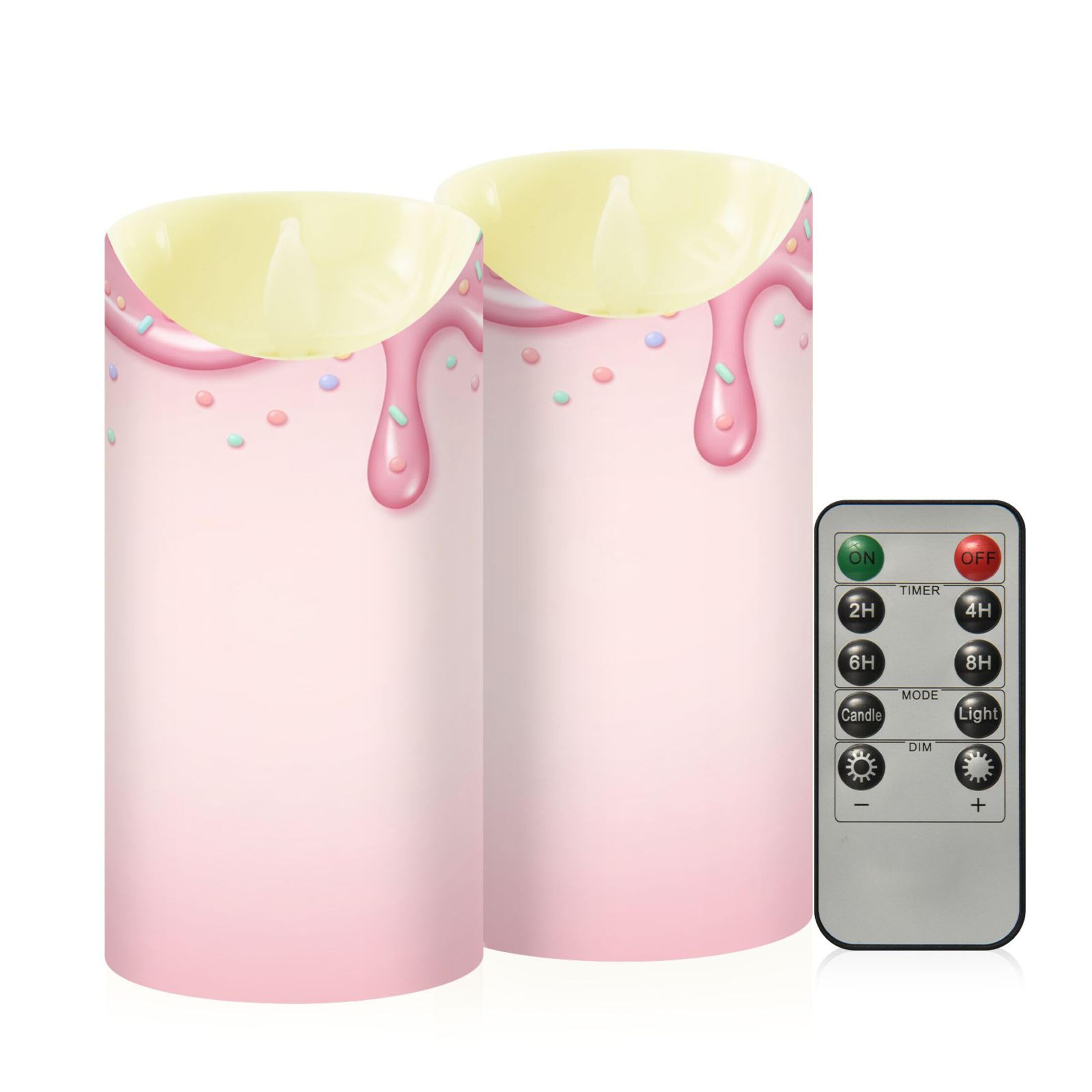 Kutsu Ice Cream Dripping Flameless Candles Set of 2, Battery Operated LED Flickering Candles with Remote and Timer, Plastic Pillar Candles for Home Wedding Decor