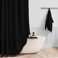 Vista 39 de BTTN - Cortina de tela de lino para ducha, bohemia, con borlas, estilo rústico chic, para baño, elegante, con ganchos, alta, gruesa, moderna