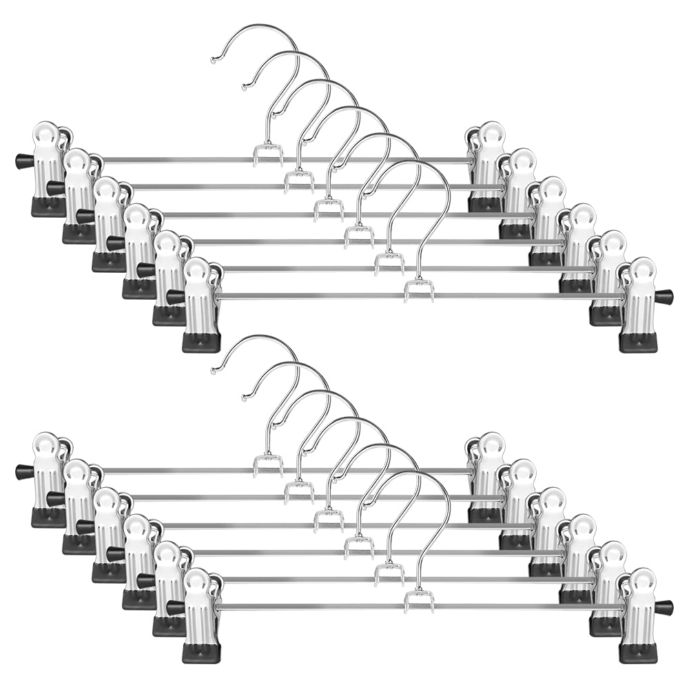 Skirt Hangers - Trouser Hangers with Clips 12 Pack NORTHERN BROTHERS Clip Hangers Adjustable Non-slip Hangers for Trousers Pants Clothes