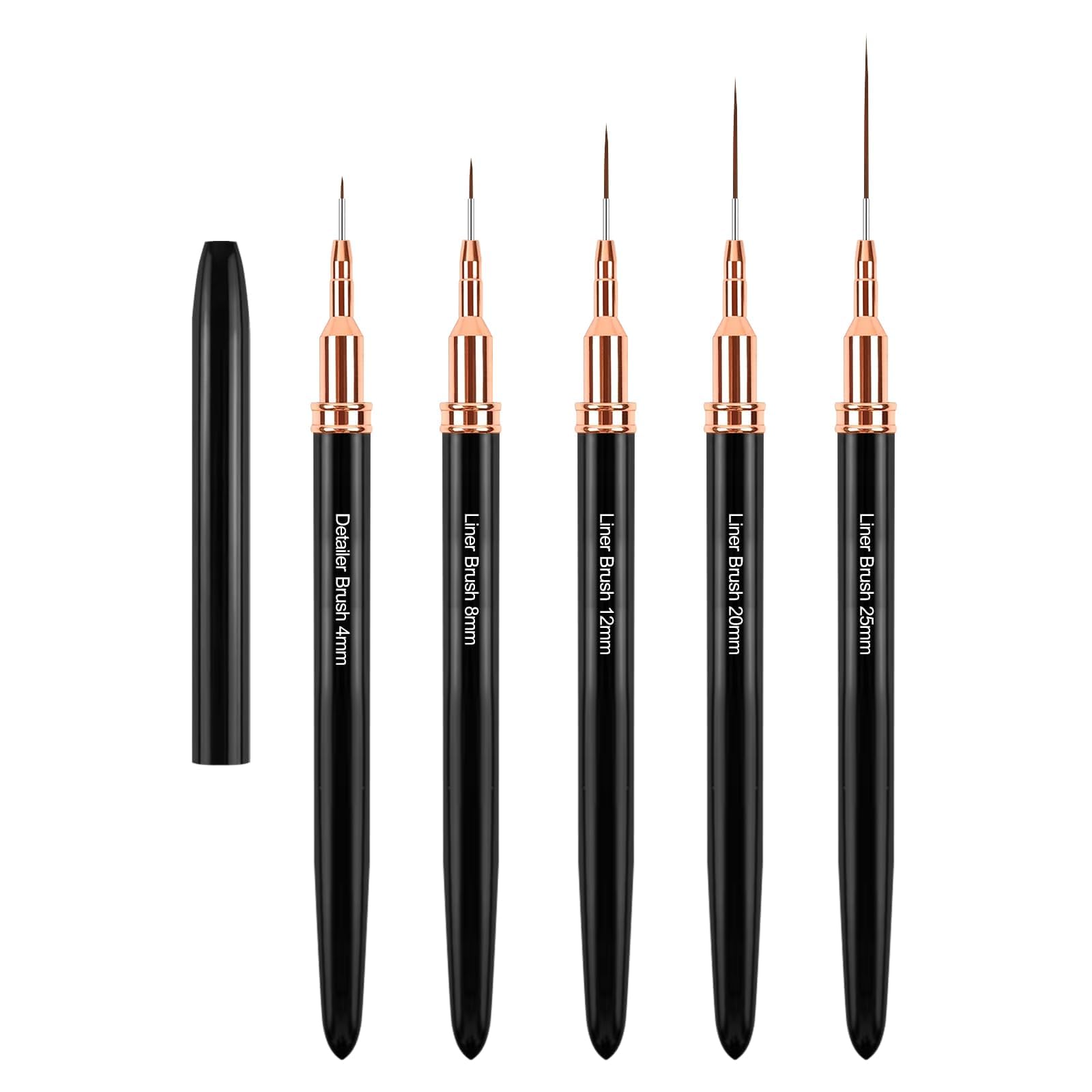 Sularpek Pincel Fino para Uñas, 5 Piezas Pinceles Uñas Gel Profesionales, Pinceles de Uñas de Detalle, Pinceles Nail Art para Casa Bricolaje de Uñas, Pintar y Decoración de Uñas (Negro)