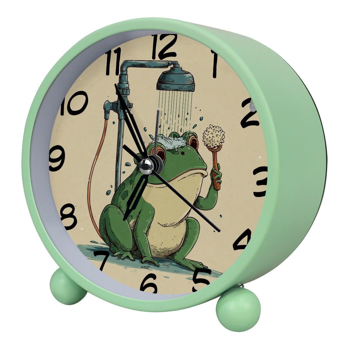 Luoweisi Analog Alarm Clock Funny Frog, Silent Non-Ticking with Night Light, Battery Operated, Round Desk Alarm Clock for Office, Bedroom, Elderly, Adults, Children, Student Gifts